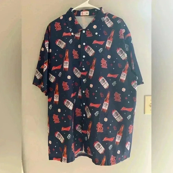 Men’s St. Louis Cardinals Budweiser Baseball Short Sleeve Button Up Shirt SizeXL - Picture 1 of 6